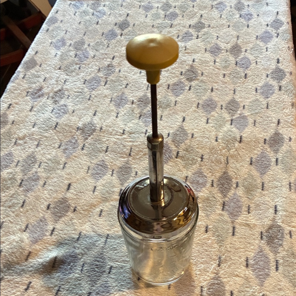 Vintage Glass Vegetable Chopper with Yellow Handle